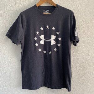 Under Armour HeatGear Loose Fit Short Sleeve Gray T-Shirt Men's Medium USA Stars
